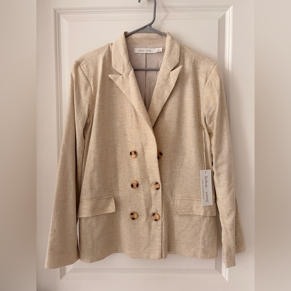 Bishop + Young Linen Blend Beige Lined Blazer